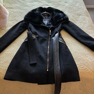 Via Spiga Black Faux Fur Peacoat